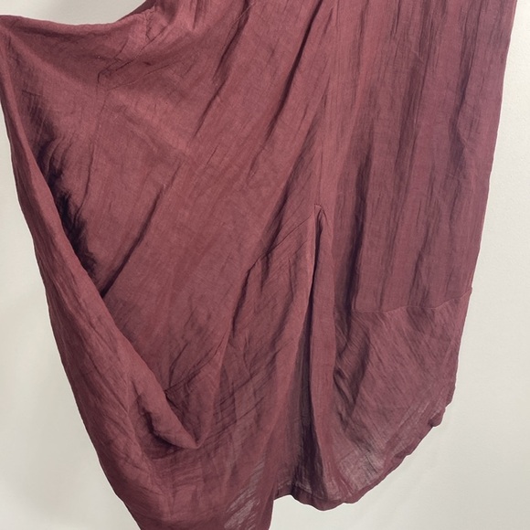 Boho Chic Ballon Dress Crinkle Gypsy Short Sleeve M/L Maroon - Picture 5 of 10